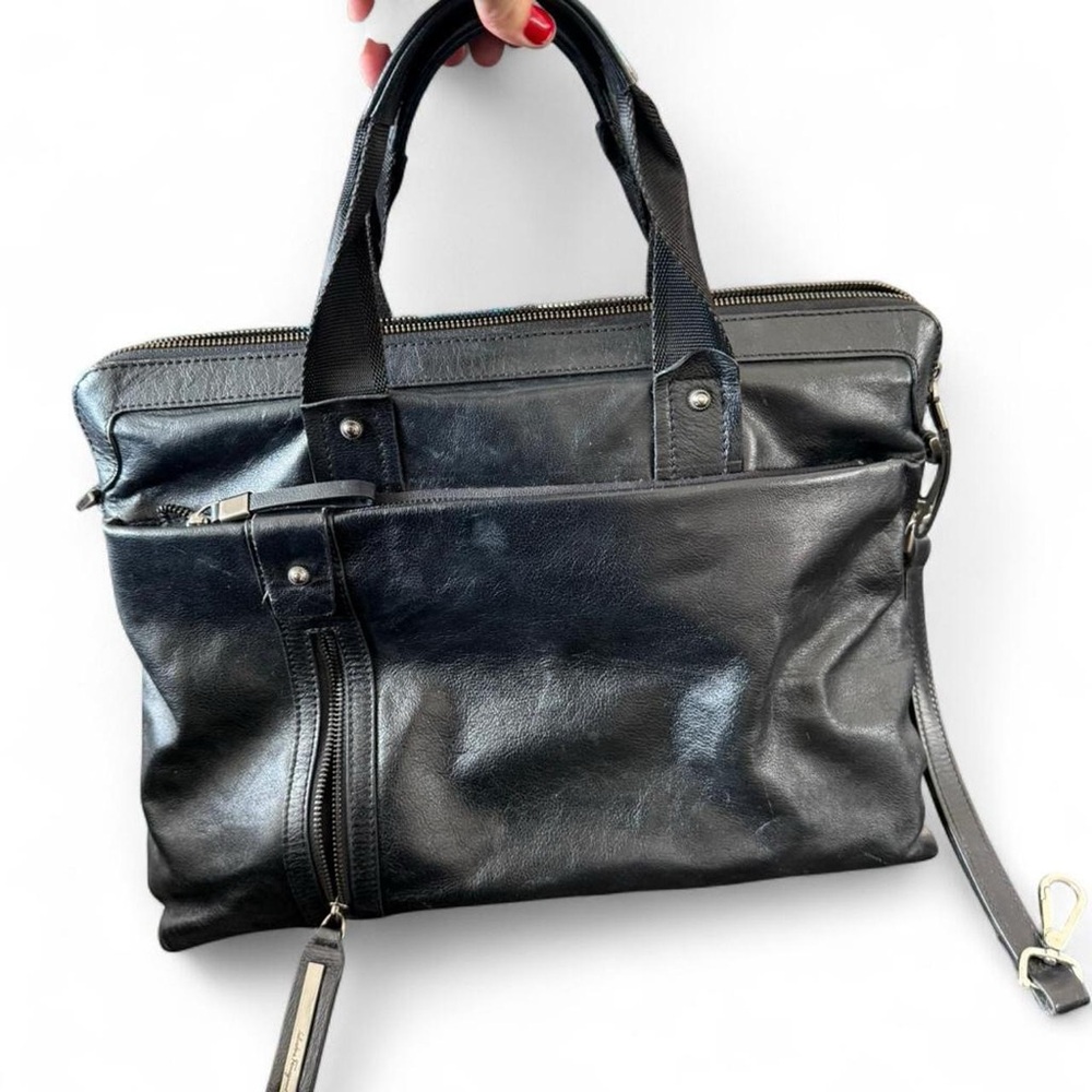 Salvatore Ferragamo Black Leather Briefcase with Top Handles